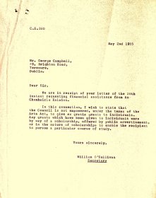 Letter from the Arts Council to George Campbell